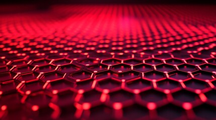 Naklejka premium Vibrant red hexagon geometric shape close up detailed abstract texture pattern ,close up view of a red hexagon showcasing intricate geometric details.