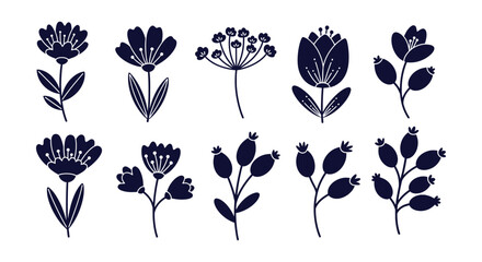 Abstract Botanical Folk Art Vector Elements Collection Scandinavian Style Minimalist Floral Silhouette Designs © vectorial