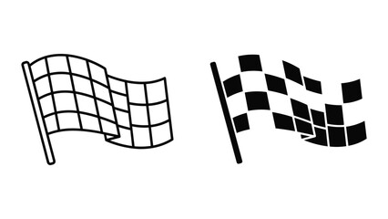 Naklejka premium Checkered Flags - Outline and Solid Style, Vector Icons for Racing, Motorsport, and Competition