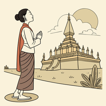 Traditional Lao woman wearing sinh standing respectfully