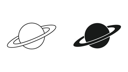 Saturn planet icons, black and white line art and solid fill vector illustration © SHAHRIYAR RASEL