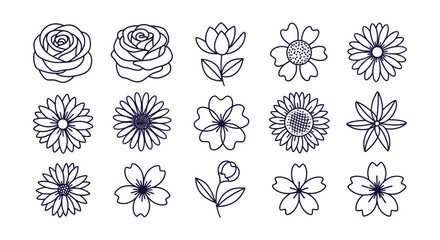 Fototapeta premium Elegant Hand Drawn Floral Outline Vector Set Botanical Line Art Illustrations Collection