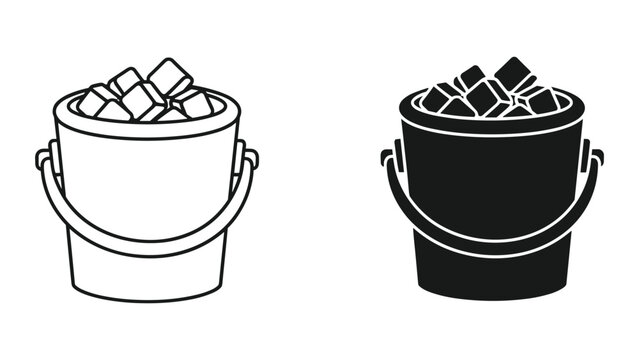 Ice bucket with ice cubes in modern line art style