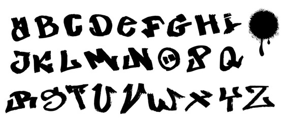 Alphabet vector black illustration in street style graffiti. Bold urban lettering set with expressive hand-drawn shapes. Modern graffiti typography for posters, branding, prints and creative design