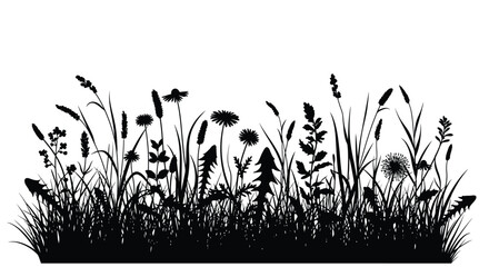Black floral and grassy landscape with a striking silhouette high quality © Jewel