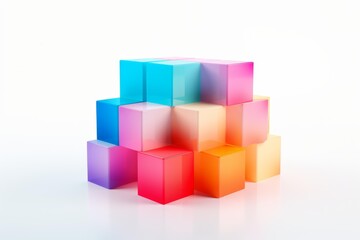Fototapeta premium Gradient colored glass cubes arranged in an abstract, reflective pyramid like structure