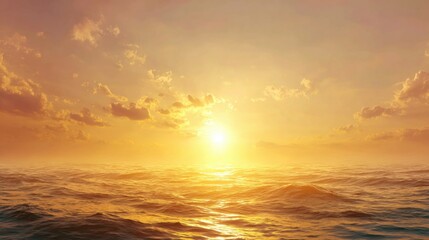 Fototapeta premium Serene Sunset Over Tranquil Ocean Waves Illuminated by Golden Light and Soft Clouds Reflected in Calm Water