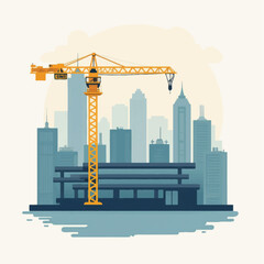 Obraz premium Yellow Construction Crane on Building Site.