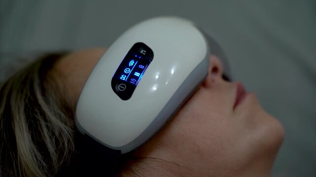 Massage glasses on a girl's face during a treatment procedure