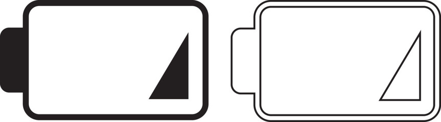 Fototapeta premium Battery status icon set collection, charging level indicator symbols with low, medium, full power and lightning bolt in solid and outline style vector isolated on transparent background