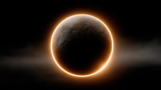 Solar eclipse ring of fire glowing over dark space background