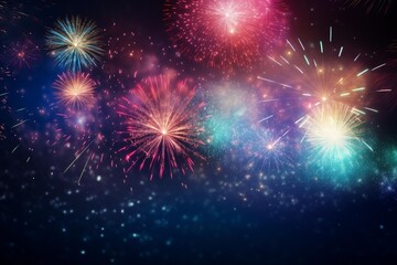 Fototapeta premium Fireworks illuminating the dark sky creating a festive light display