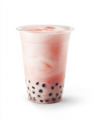 たっぷりのタピオカが入ったストロべりー・ストロー付きの飲料素材