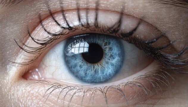 A detailed close up of a beautiful female human eye showcasing the intricate patterns of the iris and lashes