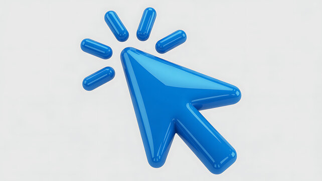 Shiny blue cursor icon with dynamic motion lines