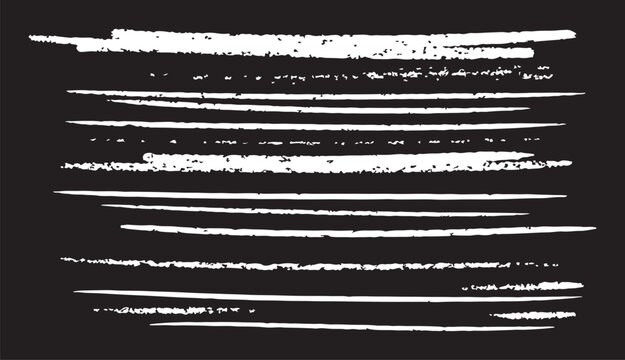 Collections of horizontal white chalk lines with varied distressed textures and thickness on a black chalkboard background.