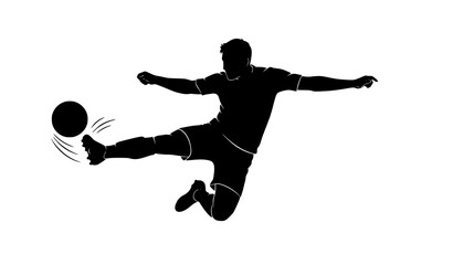 Soccer Player Kicking Ball in Mid Air Silhouette Vector Illustration © MdMominul