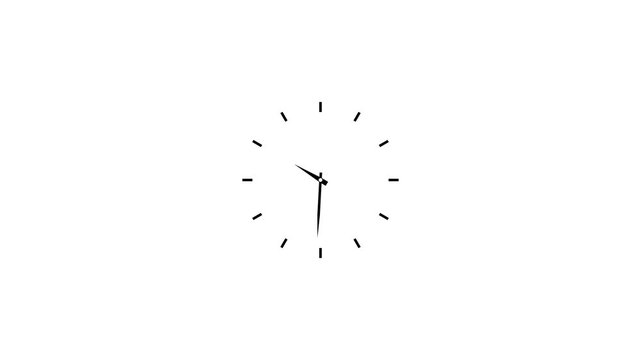 12 hours clock dial loop, twenty-four hours time lapse animation. Twelve hours clock run, moving time arrows. Hours appear 4k motion on transparent white background