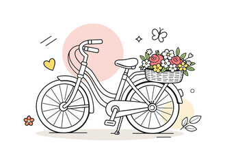 Fototapeta premium Vintage floral decor concept. A stylish retro bicycle leaning slightly with flowers arranged on the rear rack,