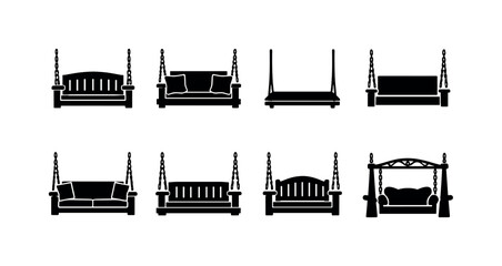Obraz premium Farmhouse patio swing outline icons. Filled icon set of Farmhouse patio swing outline icons: porch swing with