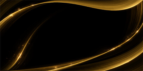 Abstract golden background with flowing waves and light patterns featuring elegant gold lines on a black texture for a modern vector art backdrop © MAHIN