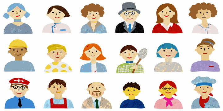 Diverse group of illustrated people representing various professions and roles