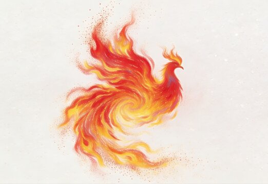 A fiery phoenix depicted in vibrant flames, symbolizing rebirth and transformation.