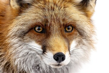 Fototapeta premium Vivid fox with silky fur and bright eyes in a clean, softly lit studio backdrop.