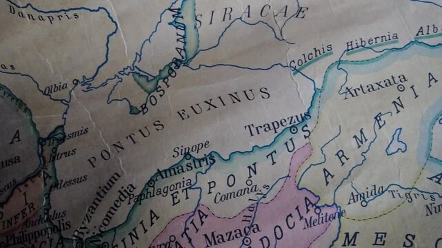 Vintage map of the Black Sea region, spanning Eastern Europe and Western Asia, from Classical Antiquity to the Roman Empire; includes modern Iran, Ukraine, Russia, and Azerbaijan.