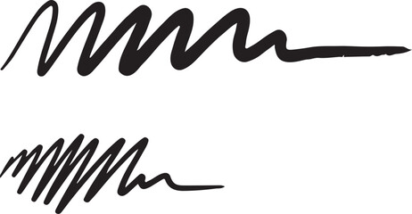 Obraz premium A collection of raw, hand-drawn ink strokes featuring energetic zig-zag patterns and textured lines. These organic, gestural marks offer a sketchy aesthetic.