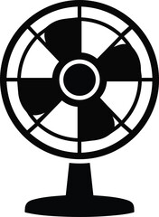 Obraz premium Black Silhouette of a Desk Fan with Blades Visible Isolated on White Background