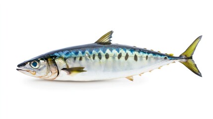 Fototapeta premium Mackerel in Isolation: A detailed shot of a single mackerel showcases its iridescent scales and sleek form, presenting the beauty of aquatic life in sharp relief.