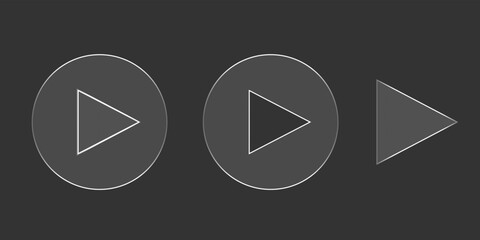 Glassmorphism Play Button Icons with Transparent Grid Background, Frosted Glass Multimedia Interface Elements