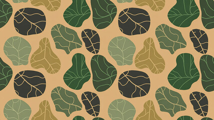 Repeating Pattern of Abstract Organic Shapes in Green and Brown Tones leaves
