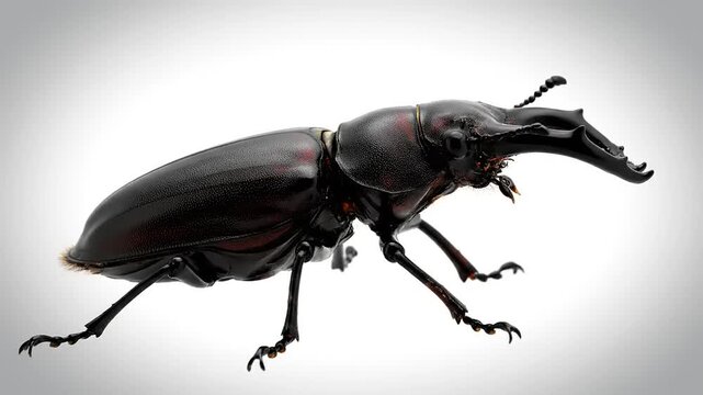 Close-up Studio Shot of a Stag Beetle on a White Background.