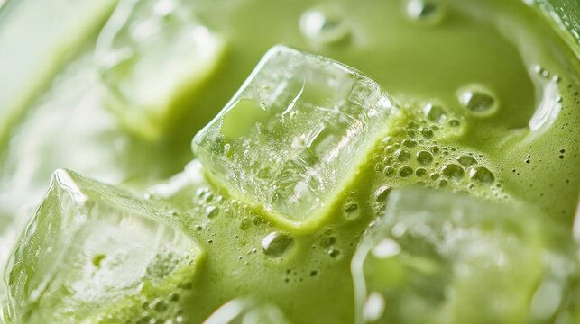 Matcha latte with ice cubes creating a splash in soft light on a surface