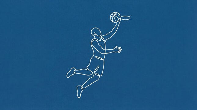 Dynamic Basketball Player Illustration: A Single Continuous Line Drawing.