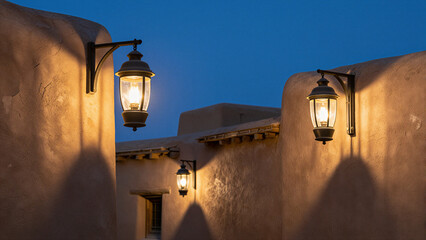Cinco de Mayo celebration lanterns illuminate adobe architecture