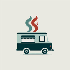 Mobile kitchen exuding warmth with steam rising, capturing vibra