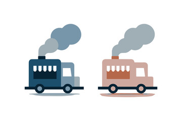 Colorful food trucks emitting steam, showcasing vibrant designs,