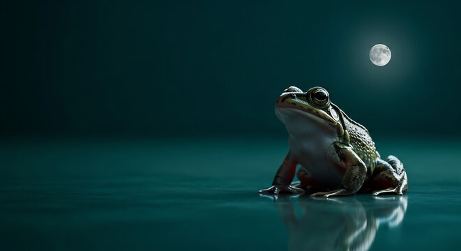 Frog Sits Calmly Beneath Moonlight's Serene Glow Now