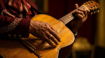 Mariachi performer playing guitar for Cinco de Mayo celebration