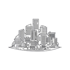 Fototapeta premium Minimalist black outline city urban landscape illustration