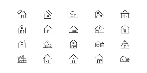 Collection of House Icons Various Architectural Styles Simple Line Drawings Residential Buildings