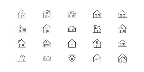 Collection of Minimalist House Icons Set Various Building Styles and Property Symbols