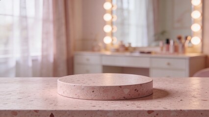 Aesthetic Pedestal on Marble Countertop with Blurred Vanity in Background