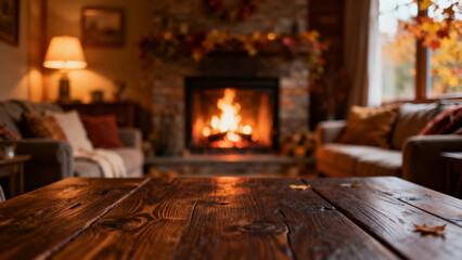 Cozy autumn evening by a crackling fireplace, warm home ambiance perfect for relaxation