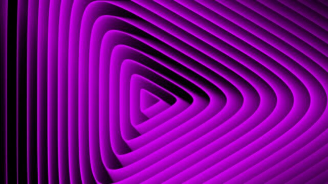 Abstract purple 3d concentric rounded triangles tunnel background with vibrant glowing layers