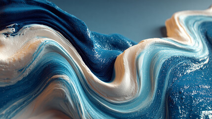 ブルーとベージュのマーブル抽象テクスチャ｜高級感ある流動アート背景