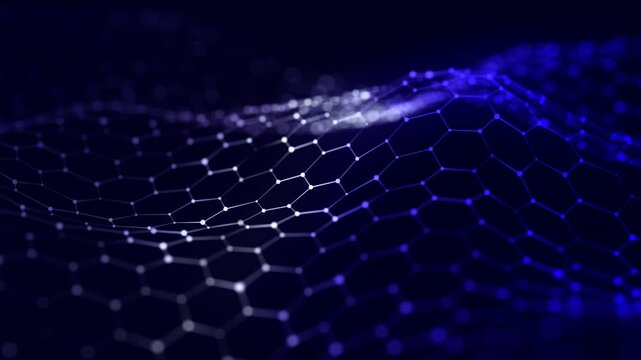 An animated futuristic hexagonal background. The blue hexagonal grid undulates smoothly, like living digital fabric. Honeycomb structure. 4K animation.